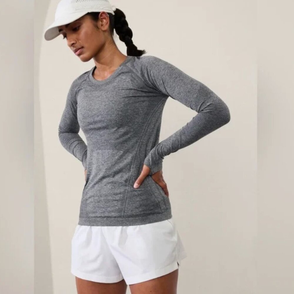 Athleta Momentum Seamless Heather Grey Top